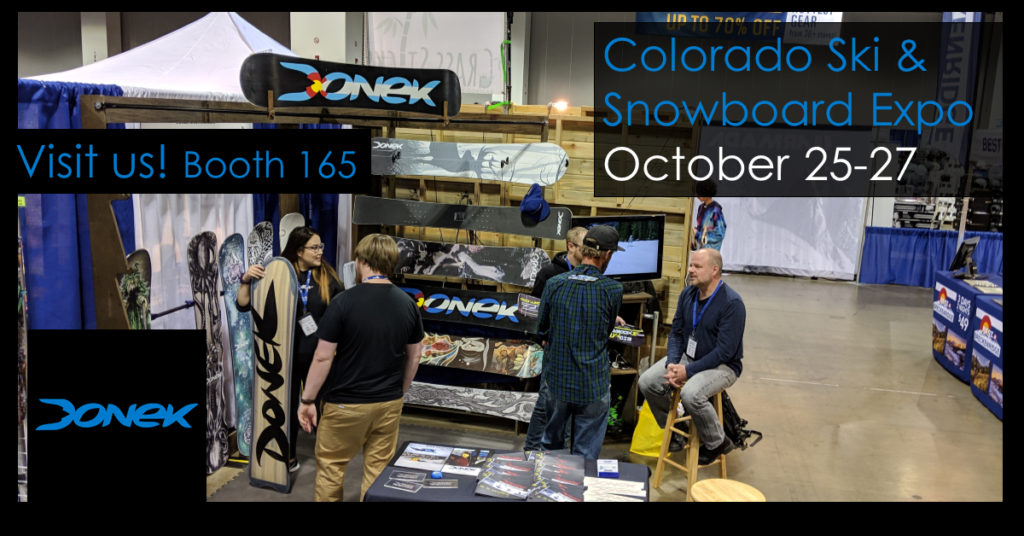 Donek snowboards booth with owner Sean Martin at the 2018 Ski and snowboard show in Denver Colorado 